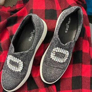 J/SLIDES Silver Glitter Slip-On Sneakers